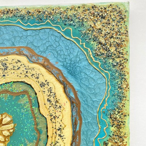 Snowflake Geode - Original Art Mixed Media Faux Geode Signed Painting 12”x12” - Picture 7 of 9